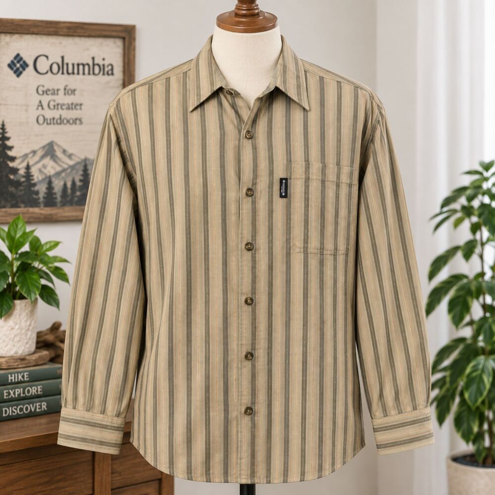 COLUMBIA Long Sleeve Striped Button Down Shirt Size Medium